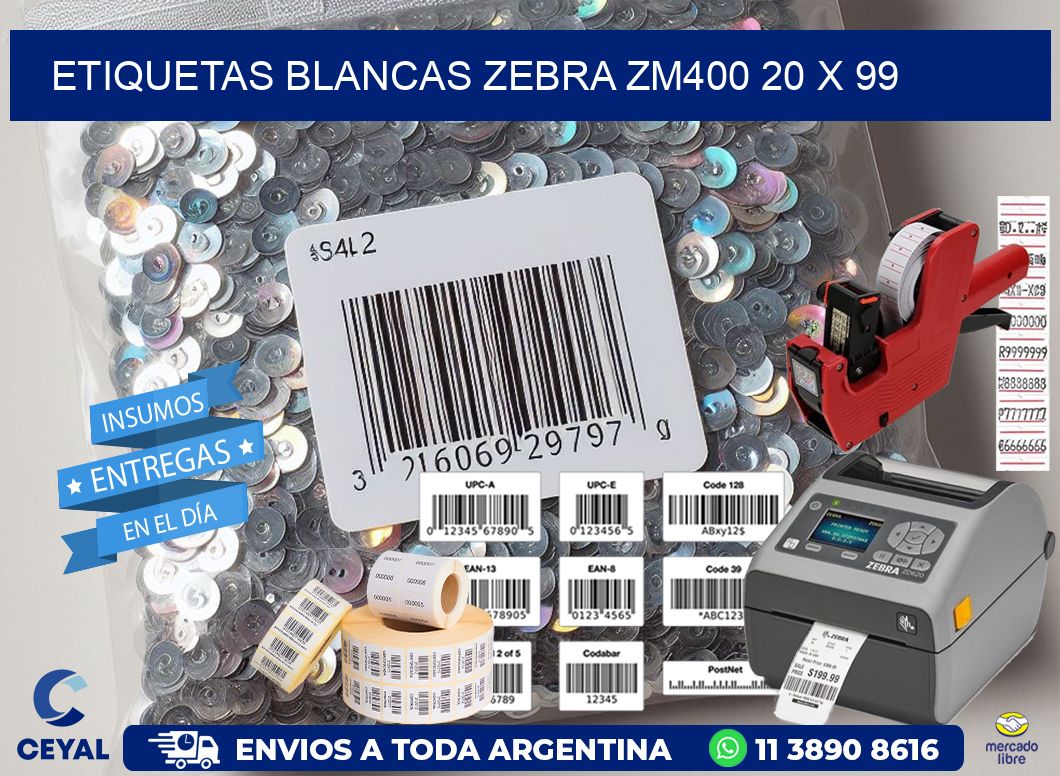 ETIQUETAS BLANCAS ZEBRA ZM400 20 x 99