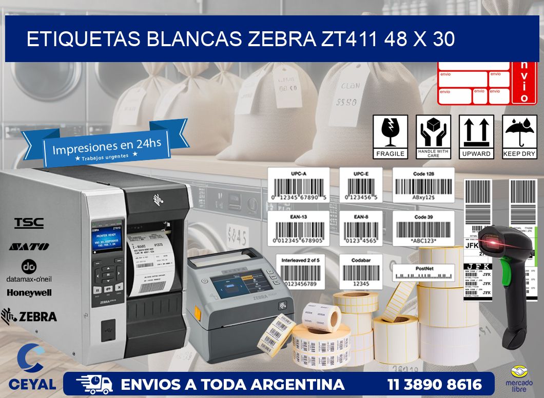 ETIQUETAS BLANCAS ZEBRA ZT411 48 x 30