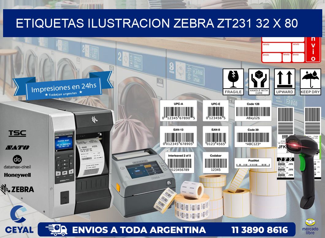 ETIQUETAS ILUSTRACION ZEBRA ZT231 32 x 80
