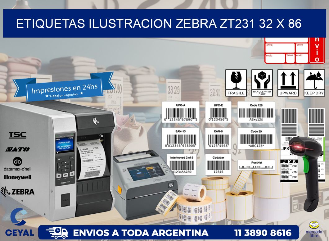 ETIQUETAS ILUSTRACION ZEBRA ZT231 32 x 86