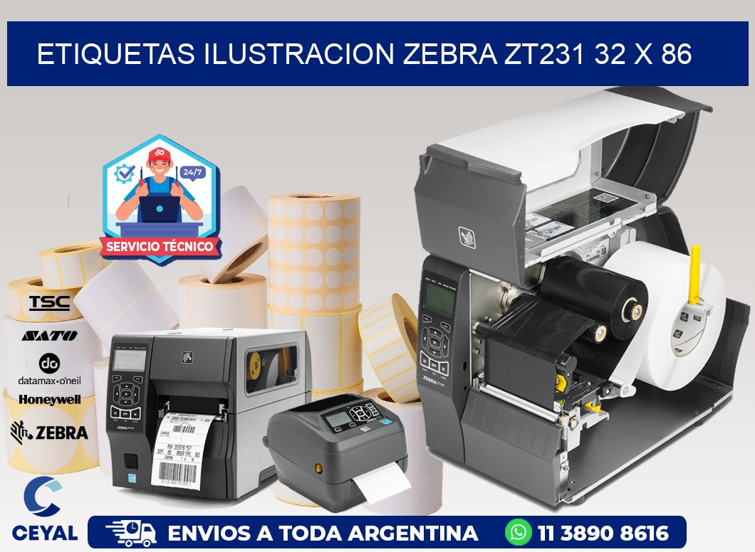 ETIQUETAS ILUSTRACION ZEBRA ZT231 32 x 86