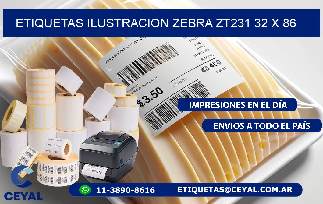 ETIQUETAS ILUSTRACION ZEBRA ZT231 32 x 86