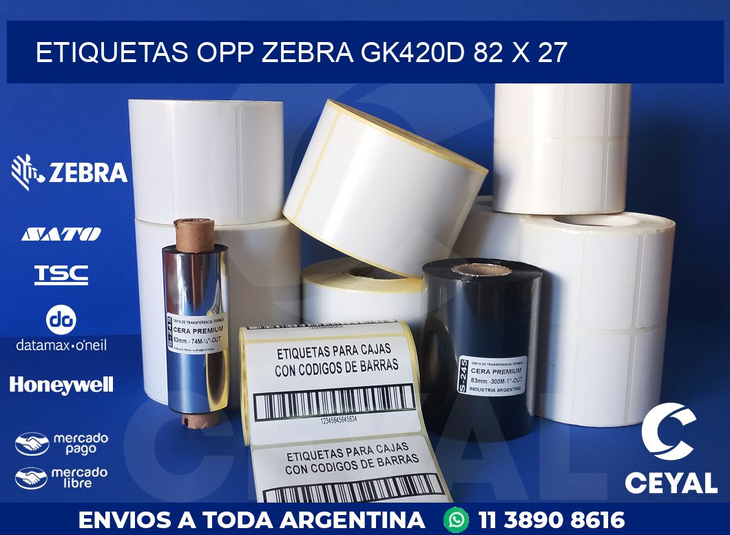 ETIQUETAS OPP ZEBRA GK420D 82 x 27