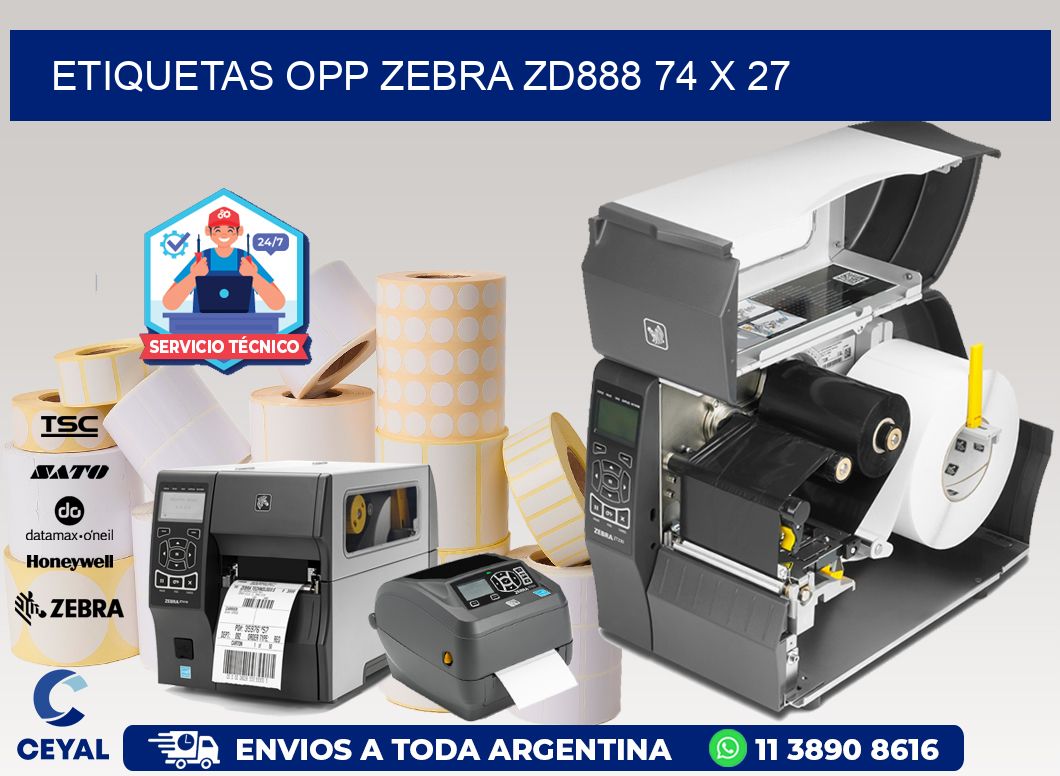 ETIQUETAS OPP ZEBRA ZD888 74 x 27