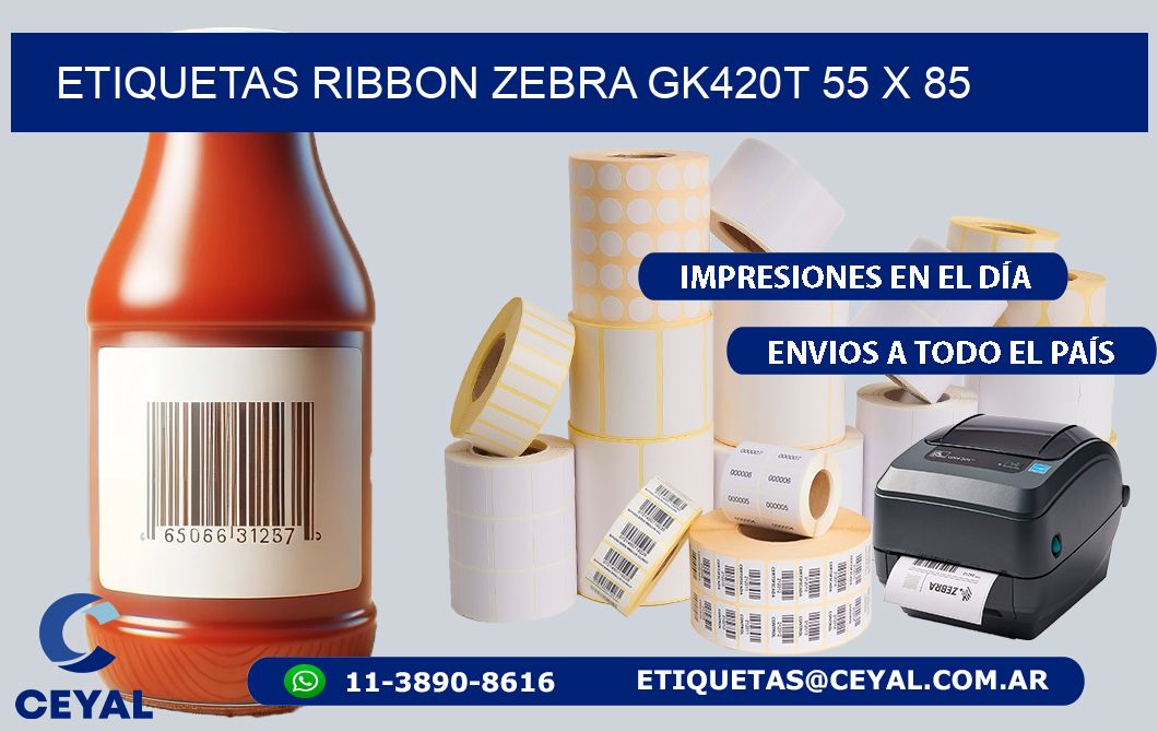 ETIQUETAS RIBBON Zebra GK420T 55 x 85