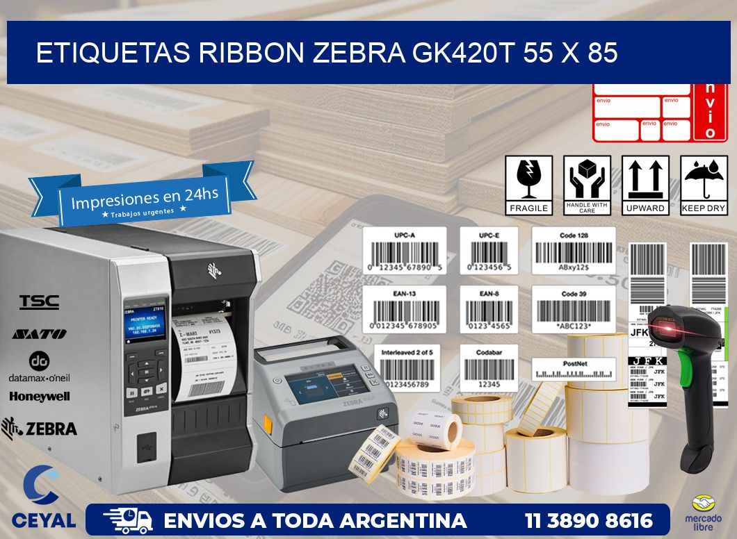 ETIQUETAS RIBBON Zebra GK420T 55 x 85