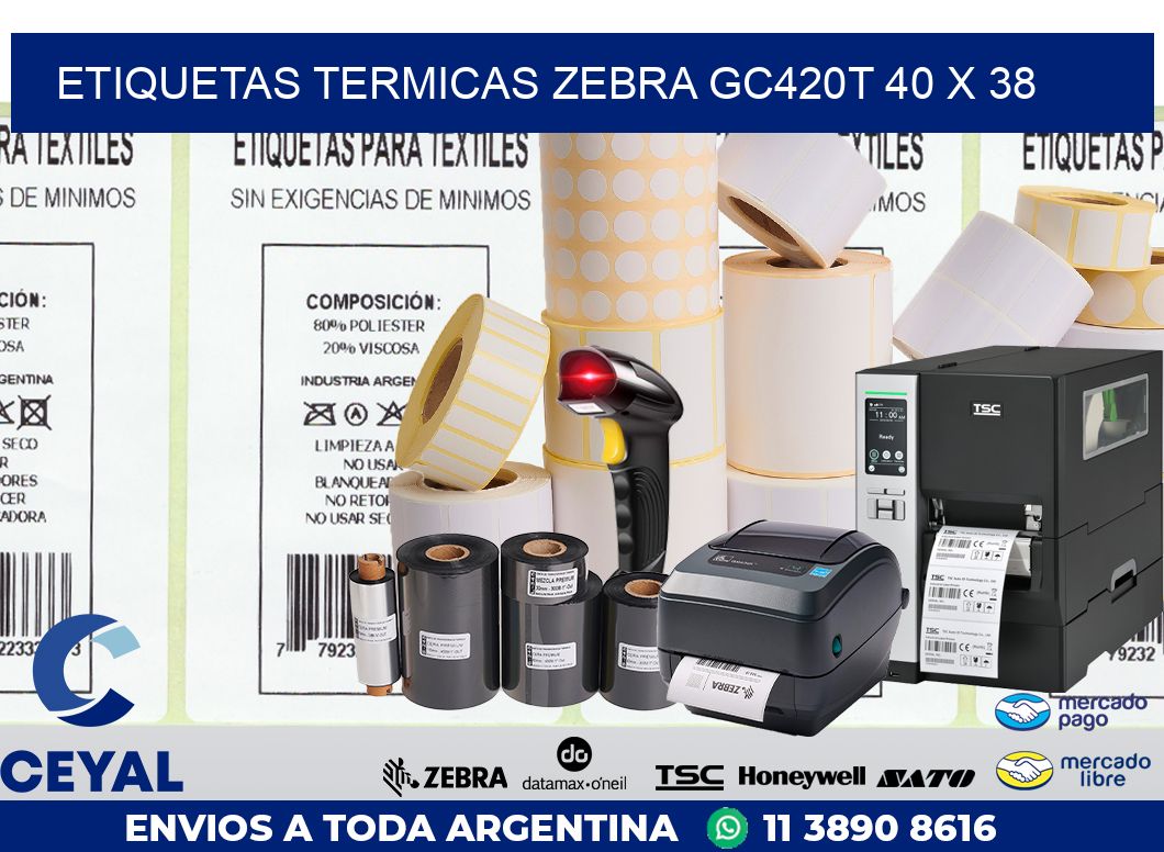 ETIQUETAS TERMICAS ZEBRA GC420T 40 x 38