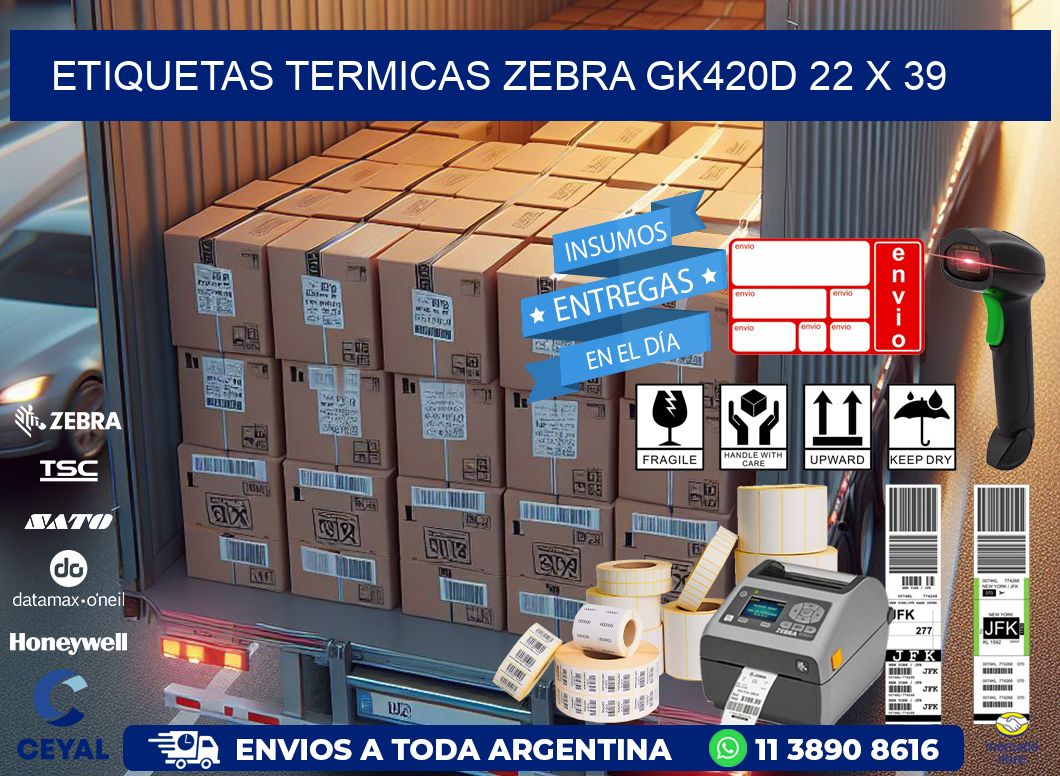 ETIQUETAS TERMICAS ZEBRA GK420D 22 x 39