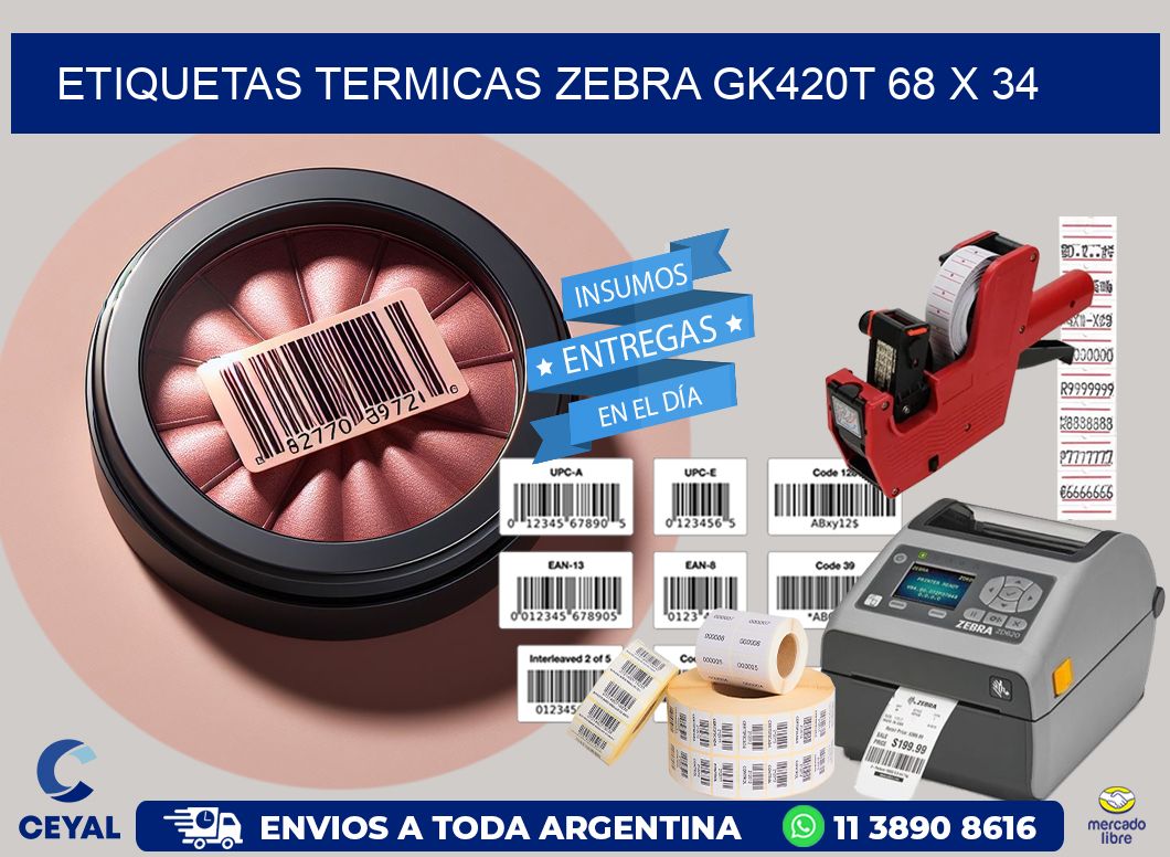 ETIQUETAS TERMICAS ZEBRA GK420T 68 x 34