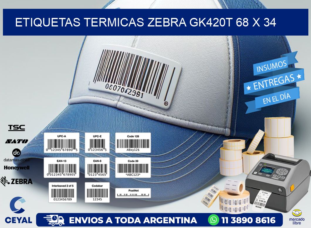 ETIQUETAS TERMICAS ZEBRA GK420T 68 x 34