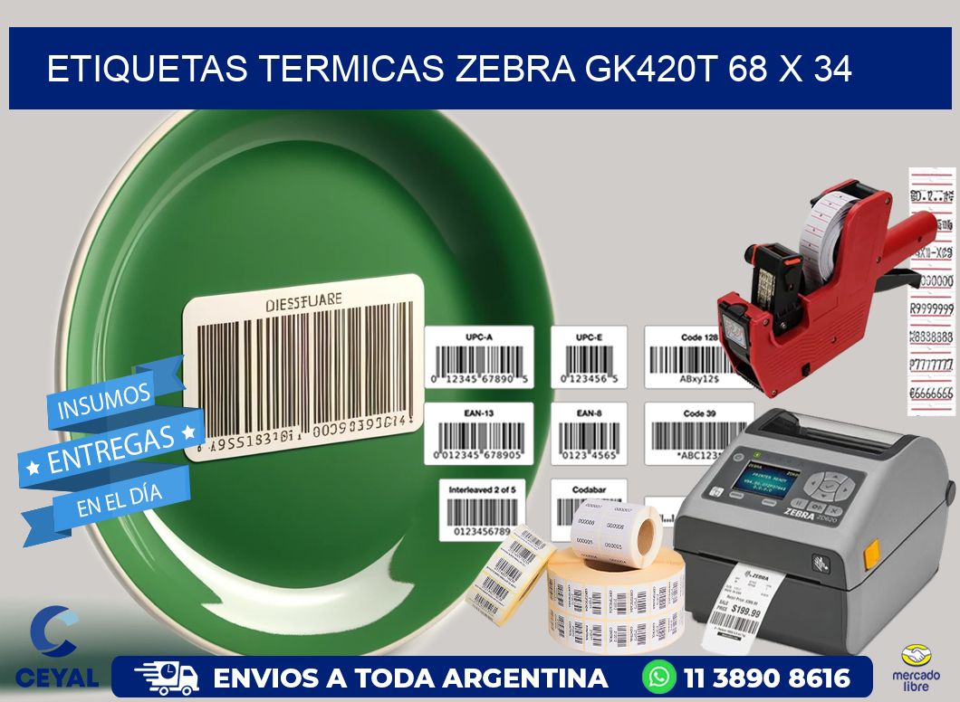 ETIQUETAS TERMICAS ZEBRA GK420T 68 x 34