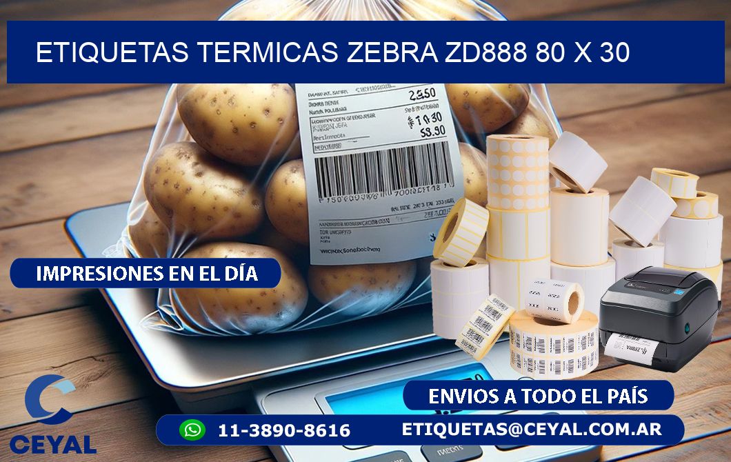 ETIQUETAS TERMICAS ZEBRA ZD888 80 x 30