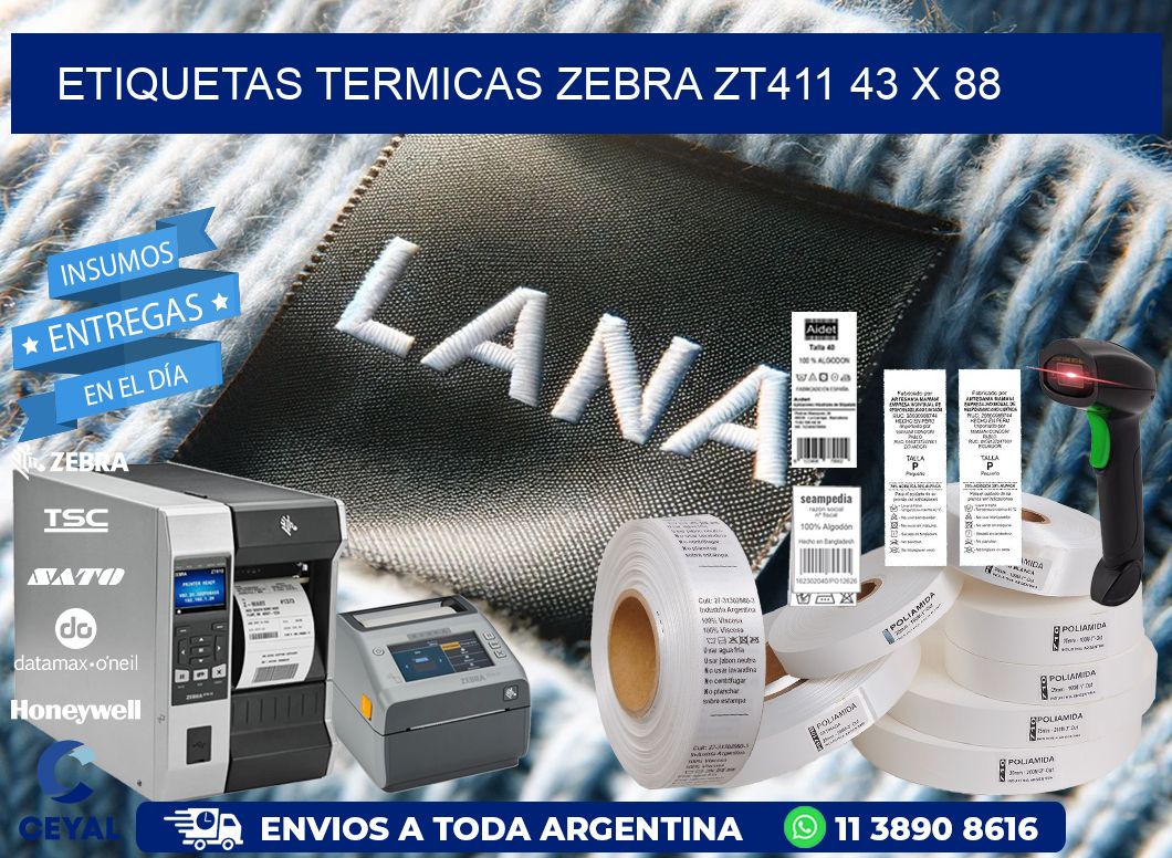 ETIQUETAS TERMICAS ZEBRA ZT411 43 x 88