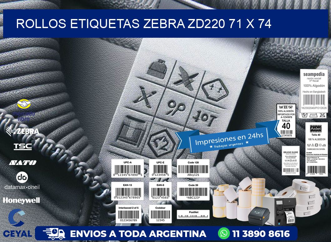 ROLLOS ETIQUETAS Zebra ZD220 71 x 74