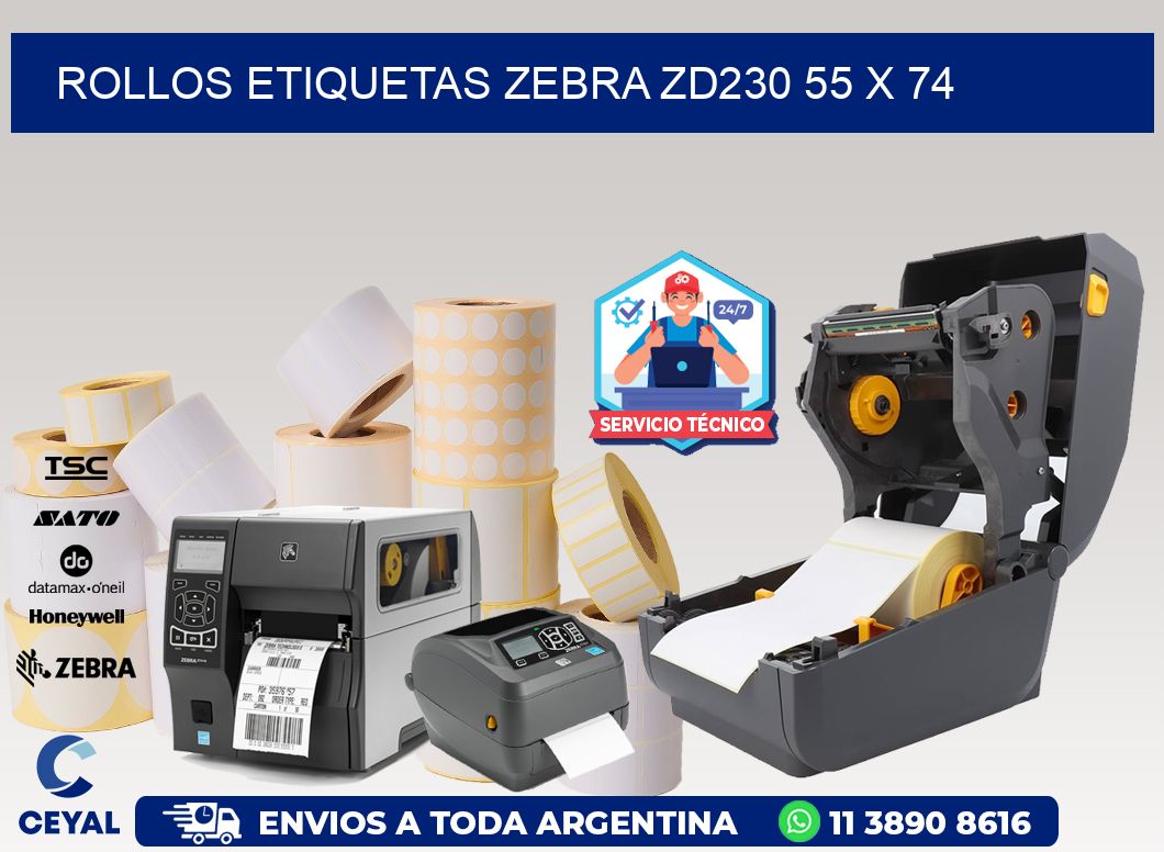 ROLLOS ETIQUETAS Zebra ZD230 55 x 74