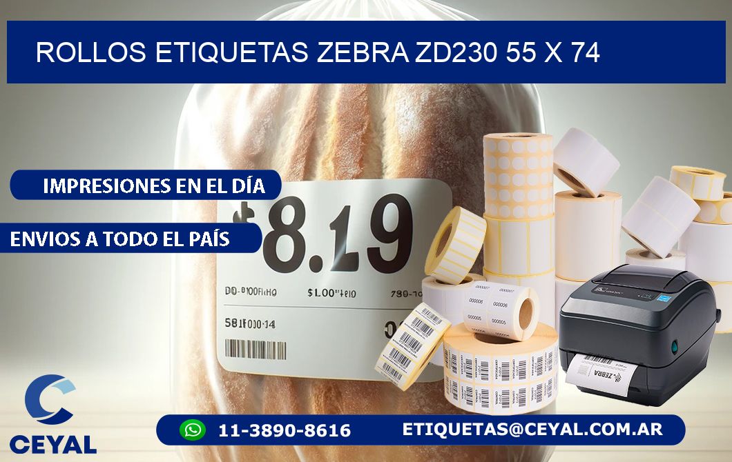 ROLLOS ETIQUETAS Zebra ZD230 55 x 74