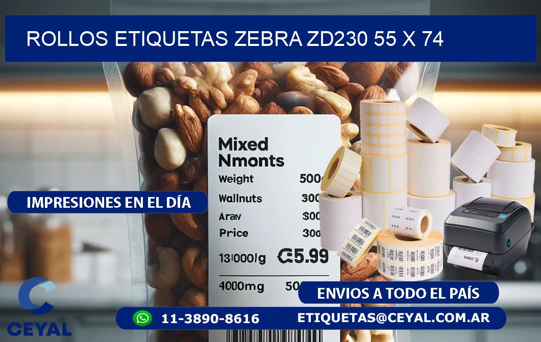 ROLLOS ETIQUETAS Zebra ZD230 55 x 74