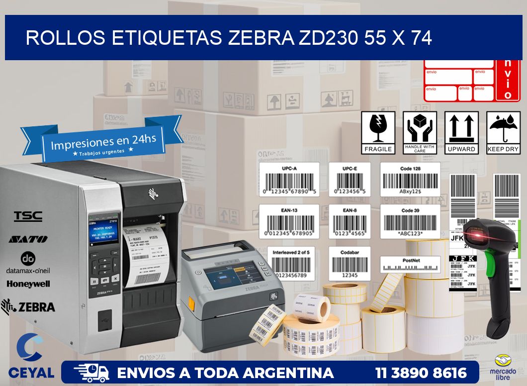 ROLLOS ETIQUETAS Zebra ZD230 55 x 74