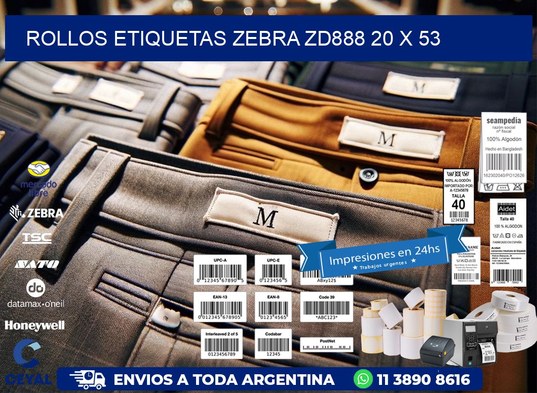 ROLLOS ETIQUETAS Zebra ZD888 20 x 53