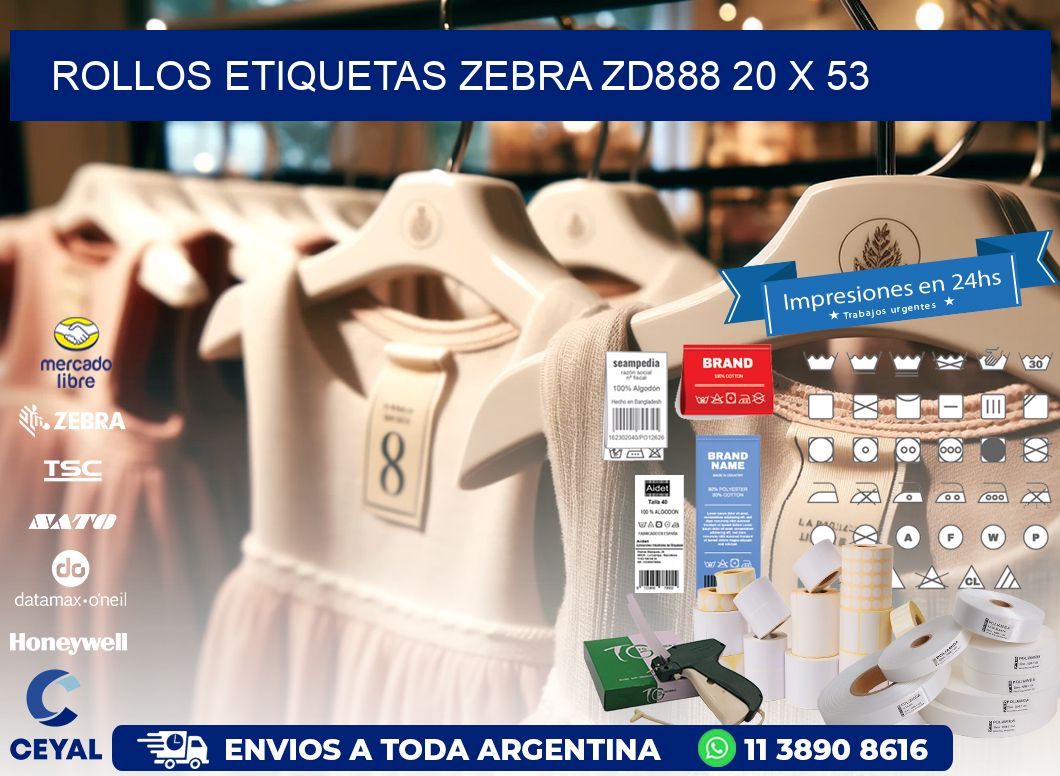 ROLLOS ETIQUETAS Zebra ZD888 20 x 53