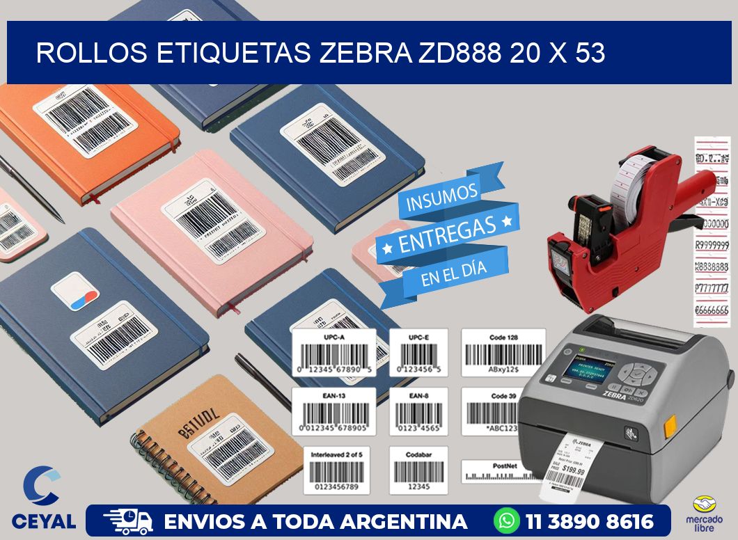 ROLLOS ETIQUETAS Zebra ZD888 20 x 53