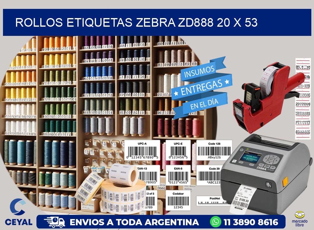 ROLLOS ETIQUETAS Zebra ZD888 20 x 53