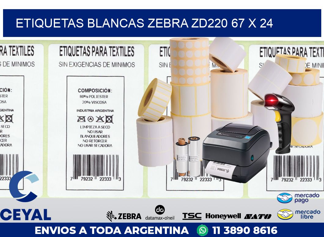 ETIQUETAS BLANCAS ZEBRA ZD220 67 x 24