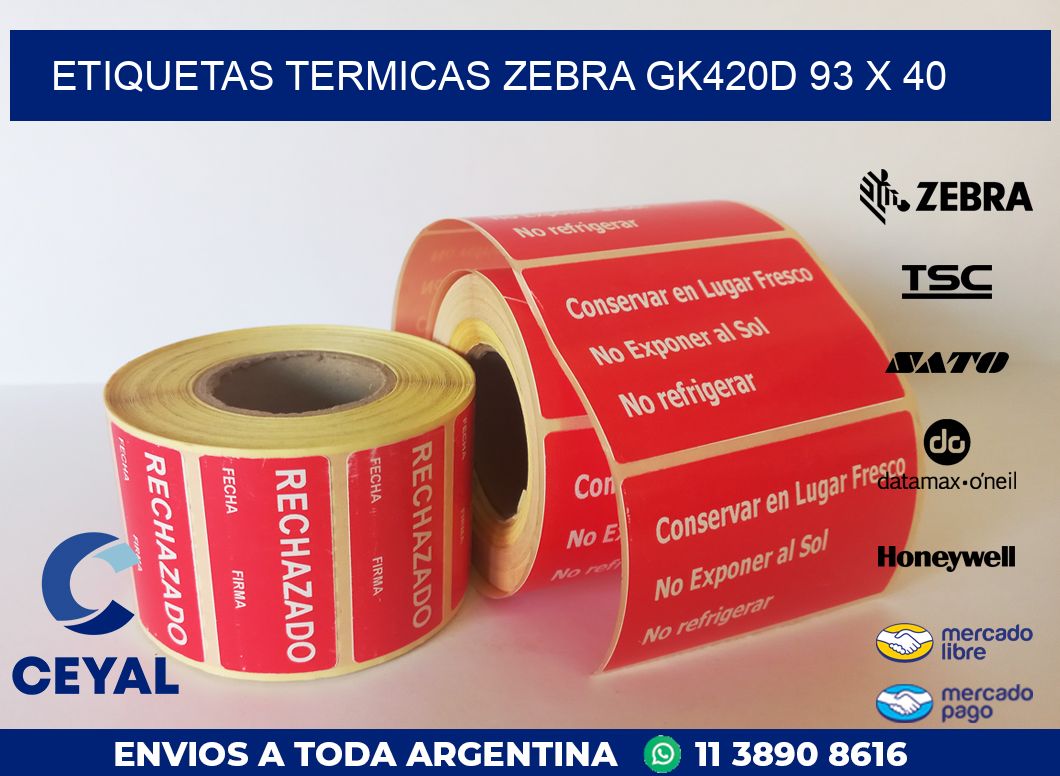 ETIQUETAS TERMICAS ZEBRA GK420D 93 x 40