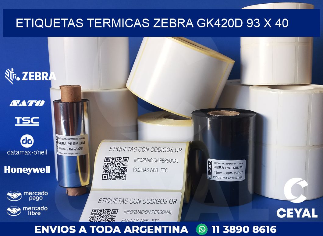 ETIQUETAS TERMICAS ZEBRA GK420D 93 x 40