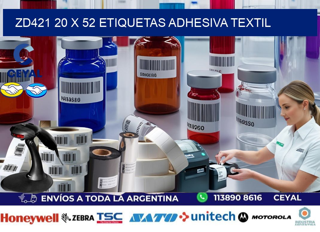 ZD421 20 x 52 ETIQUETAS ADHESIVA TEXTIL