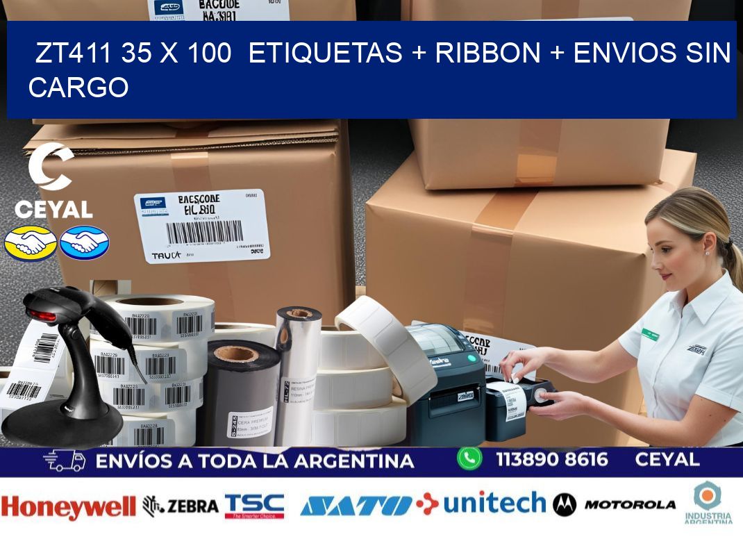 ZT411 35 x 100  etiquetas + ribbon + envios sin cargo