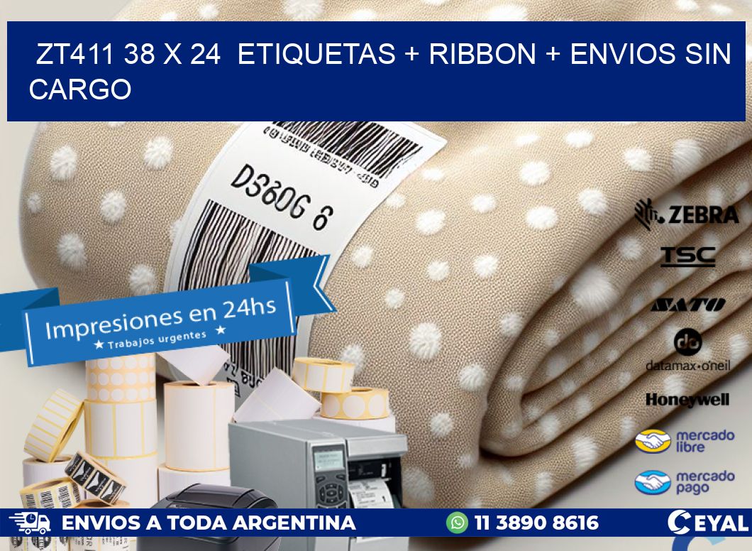 ZT411 38 x 24  etiquetas + ribbon + envios sin cargo