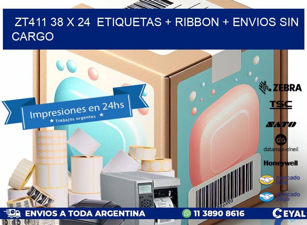 ZT411 38 x 24  etiquetas + ribbon + envios sin cargo