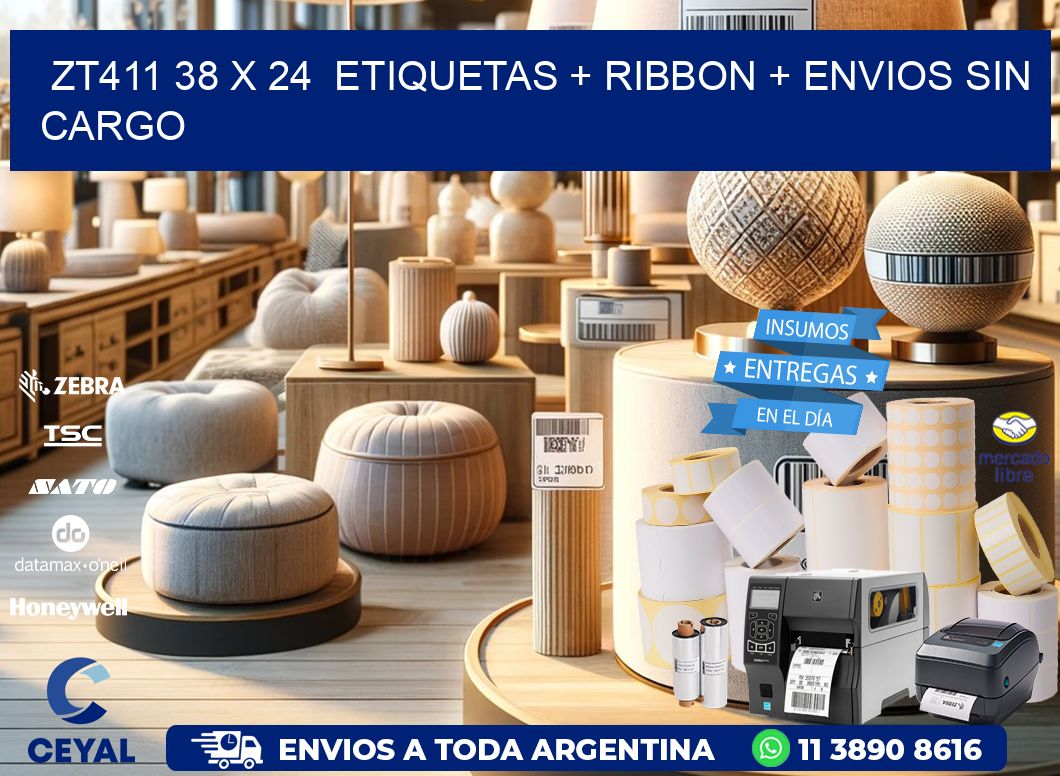 ZT411 38 x 24  etiquetas + ribbon + envios sin cargo