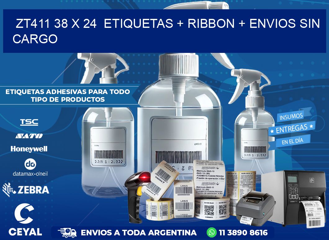ZT411 38 x 24  etiquetas + ribbon + envios sin cargo