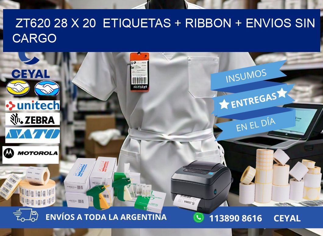 ZT620 28 x 20  etiquetas + ribbon + envios sin cargo
