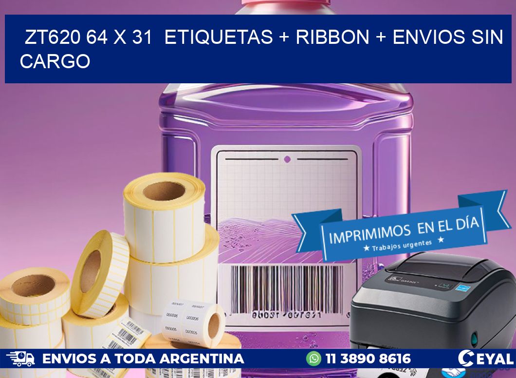 ZT620 64 x 31  etiquetas + ribbon + envios sin cargo
