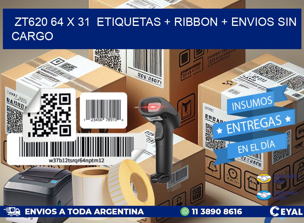 ZT620 64 x 31  etiquetas + ribbon + envios sin cargo