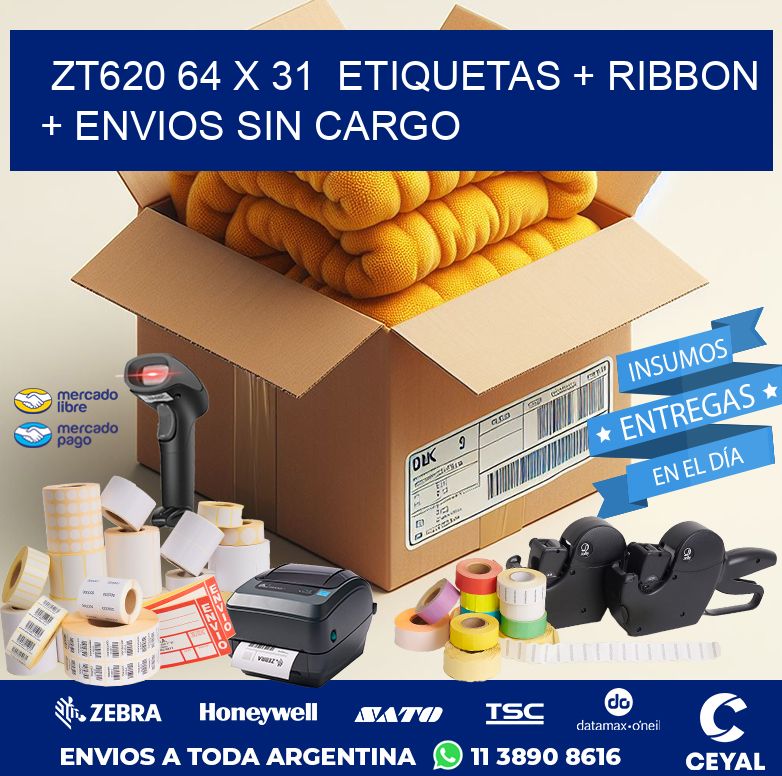 ZT620 64 x 31  etiquetas + ribbon + envios sin cargo