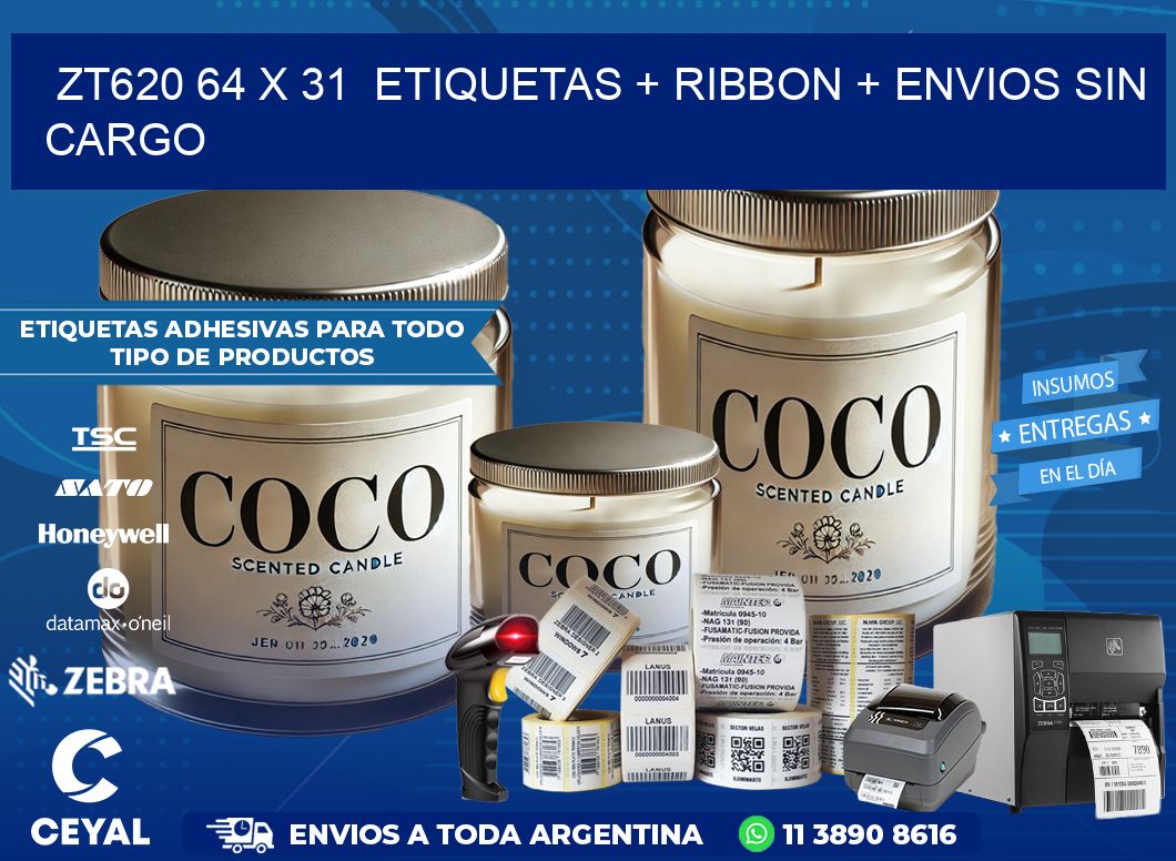 ZT620 64 x 31  etiquetas + ribbon + envios sin cargo