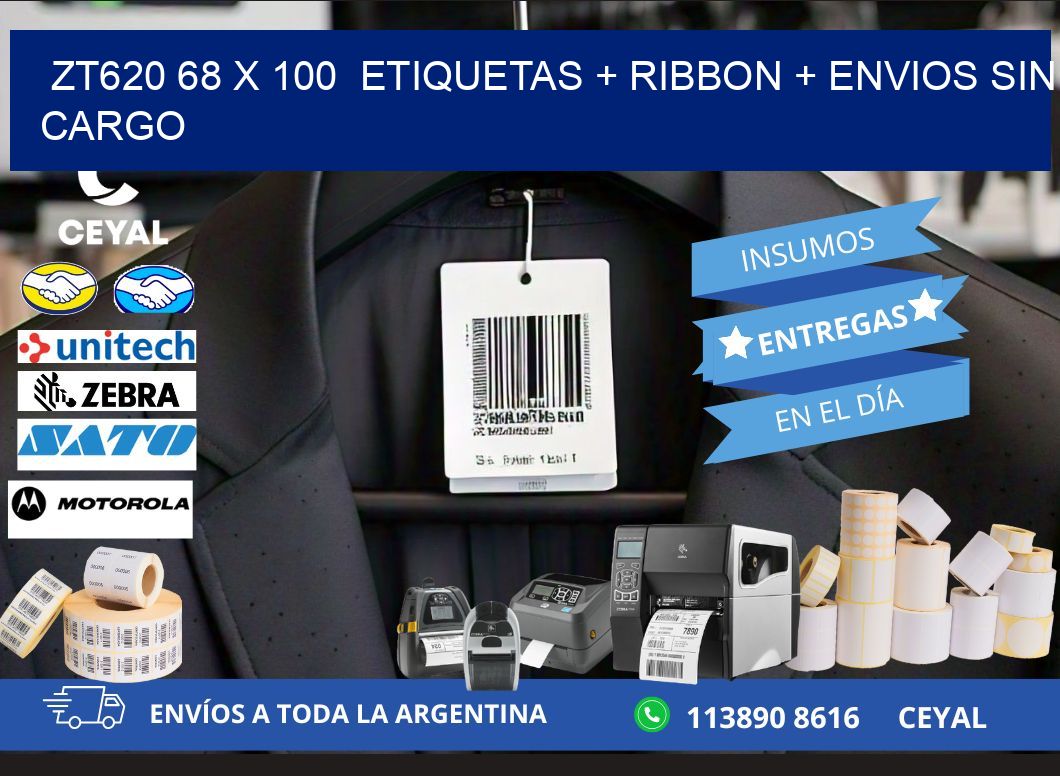 ZT620 68 x 100  etiquetas + ribbon + envios sin cargo