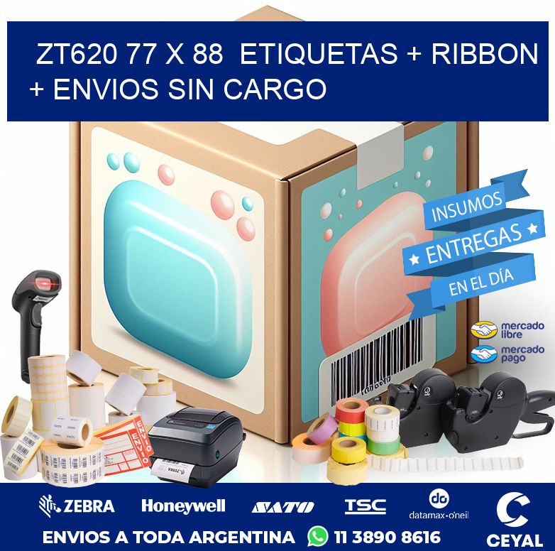 ZT620 77 x 88  etiquetas + ribbon + envios sin cargo