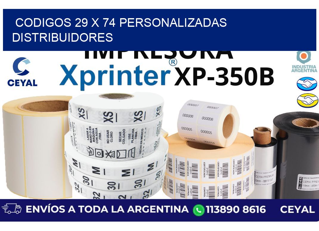 codigos 29 x 74 personalizadas distribuidores