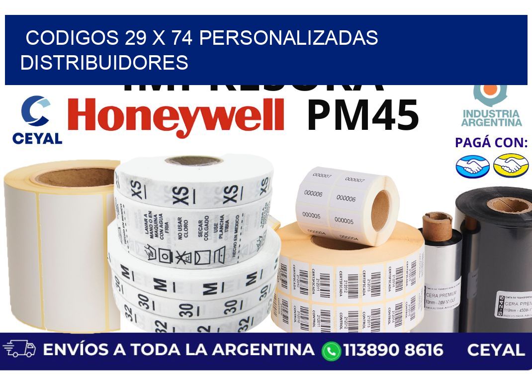codigos 29 x 74 personalizadas distribuidores