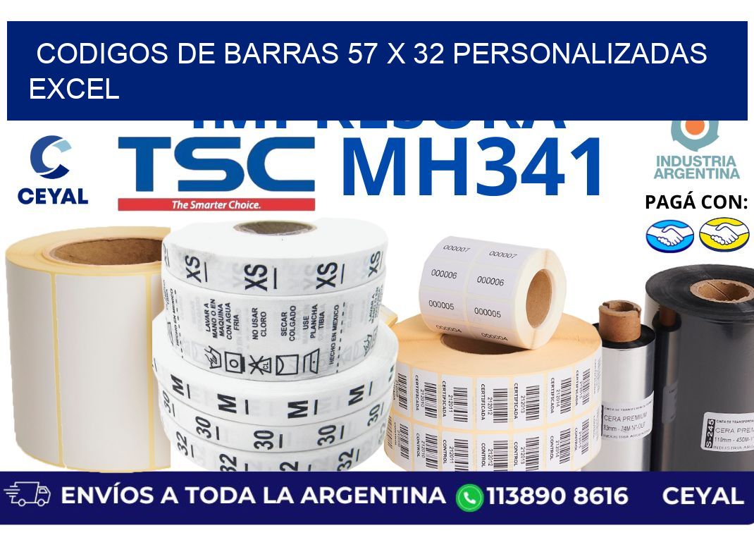 codigos de barras 57 x 32 personalizadas excel
