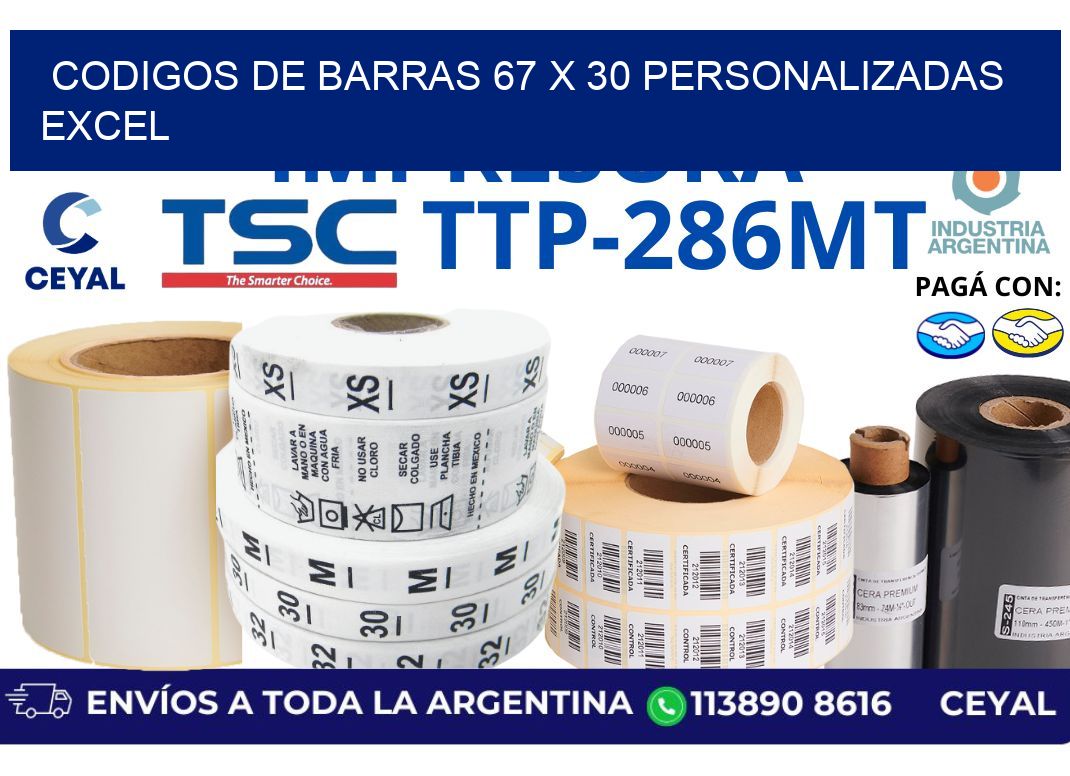 codigos de barras 67 x 30 personalizadas excel