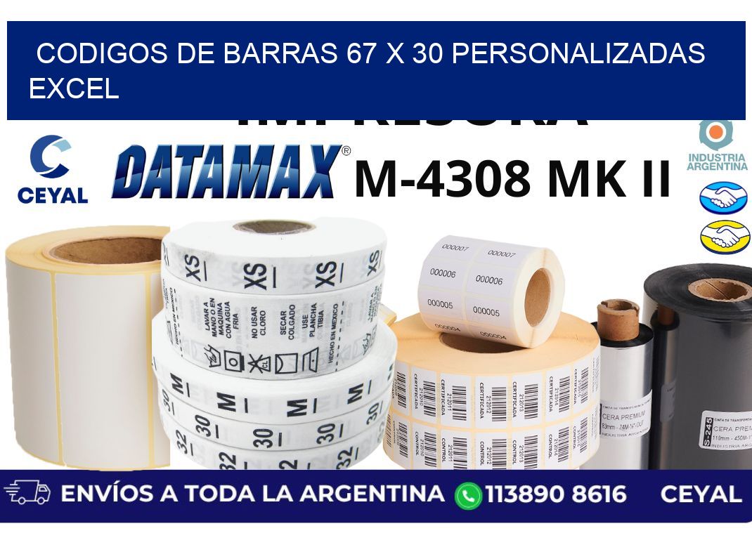 codigos de barras 67 x 30 personalizadas excel