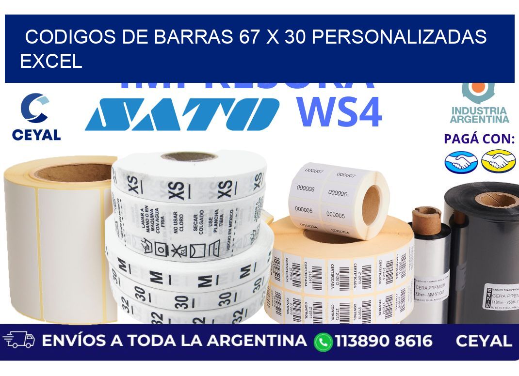 codigos de barras 67 x 30 personalizadas excel
