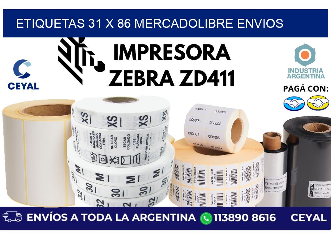etiquetas 31 x 86 mercadolibre envios