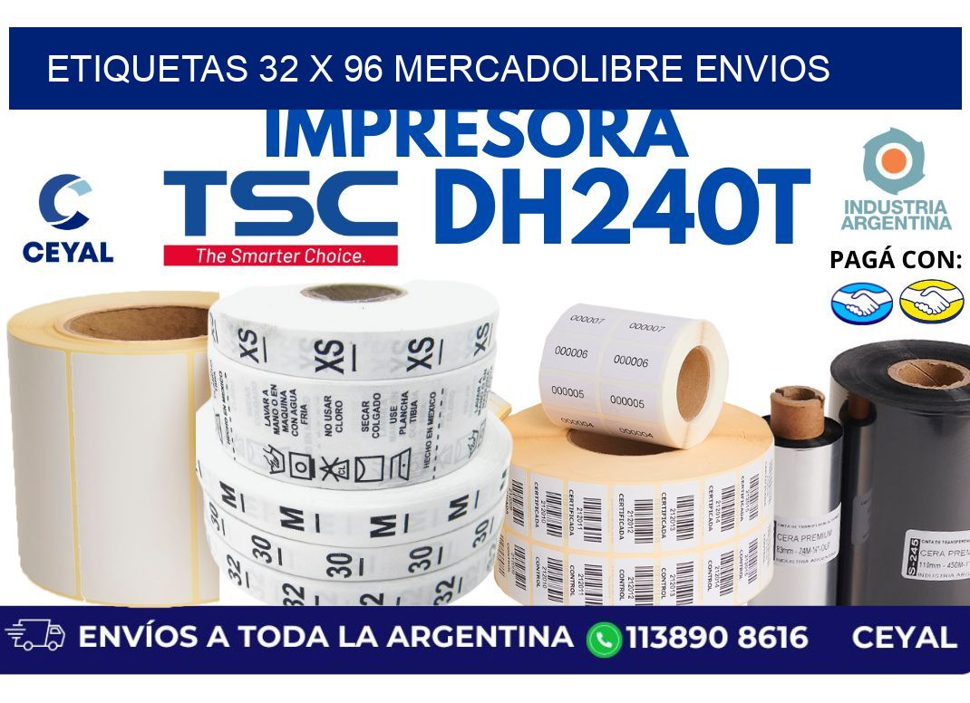 etiquetas 32 x 96 mercadolibre envios